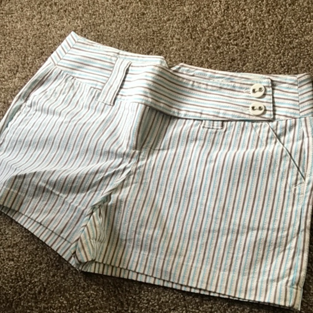 Blue and brown white striped shorts